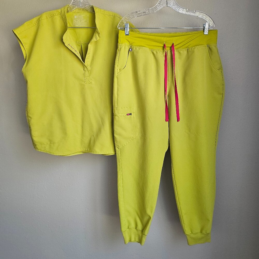 Figs Limeade Limited Edition Scrub Set Large Rafaela Top XL High Waisted Zamora - Picture 4 of 7